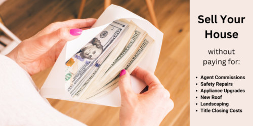 Buy My House Fast Woman opening an envelope with $100 bills inside.